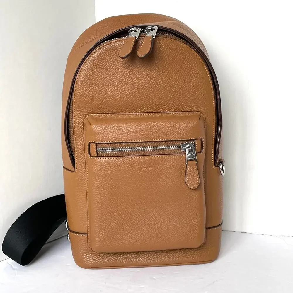 Coach West Pack Brown Pebbled Leather Sling Backpack 2540